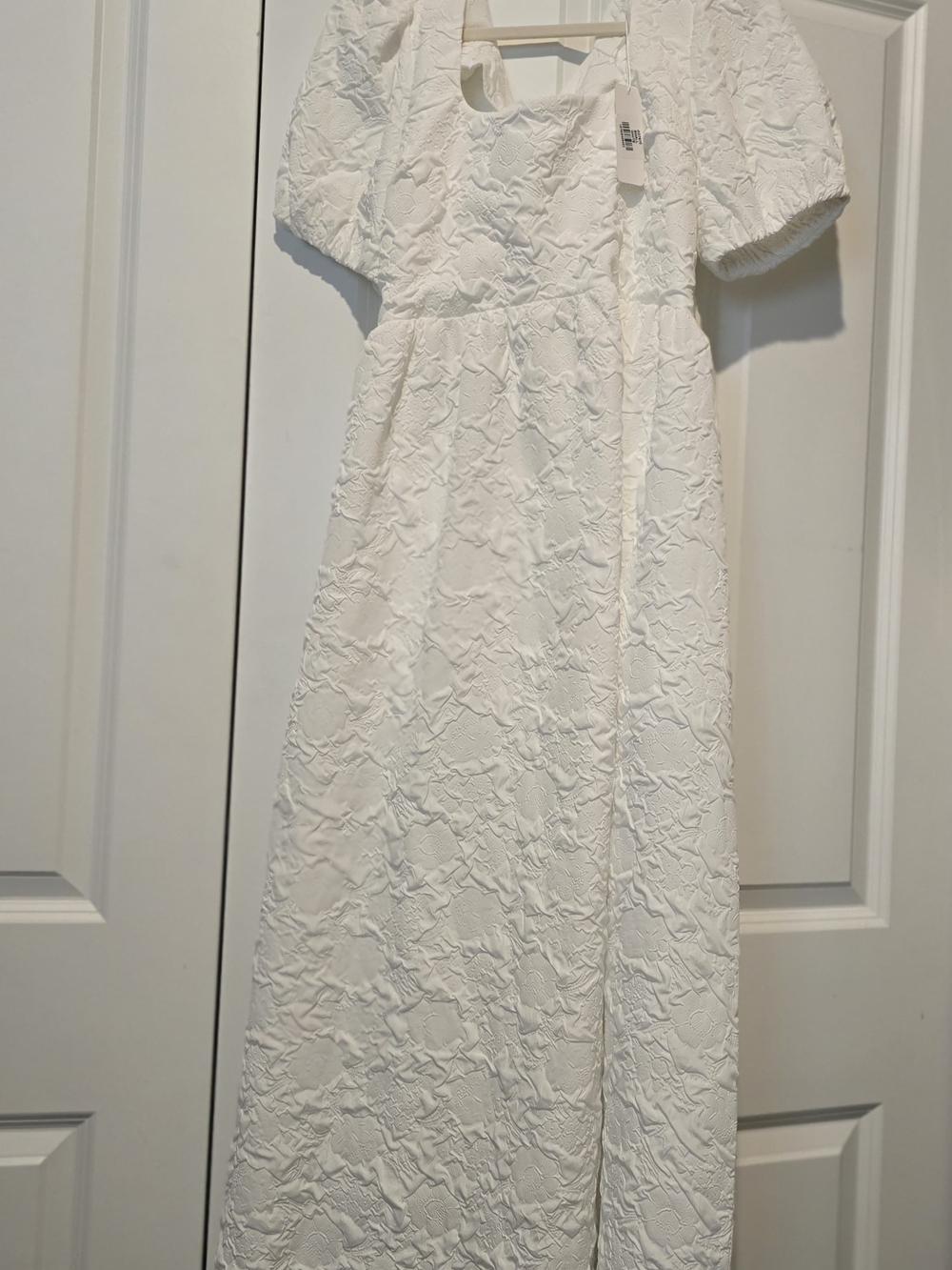 New York & Company White Square Neck Midi Dress with Puff Sleeves - Picture 2 of 3